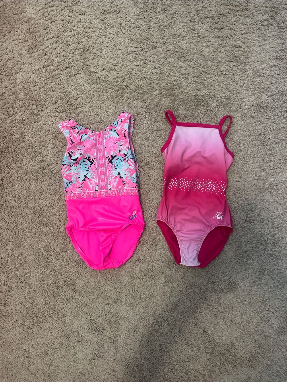 GK AXS Pink Floral and Ombre Gymnastics Leotards- Pink